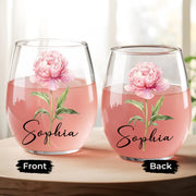 Beautiful Birth Month Flower Personalized Floral Botanical Art - Personalized Stemless Wine Glass - DTG089_WIGL