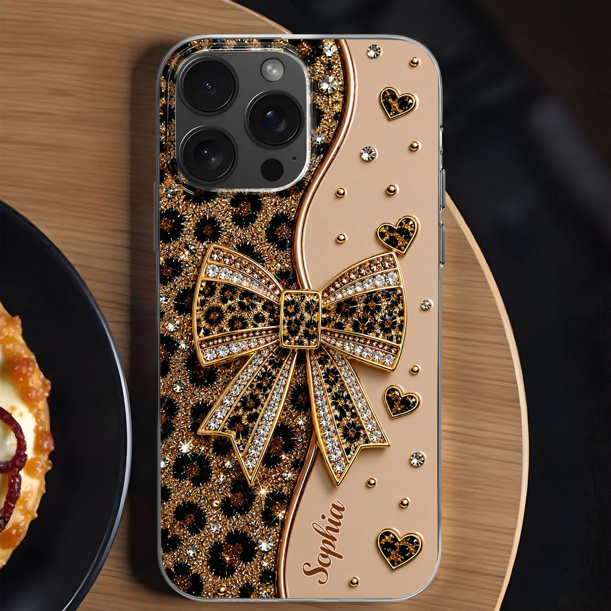 Stay Fabulous Leopard Print With Diamond Bow And Hearts - Personalized Clear Phone Case - DTG124_PHC