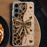 Stay Fabulous Leopard Print With Diamond Bow And Hearts - Personalized Clear Phone Case - DTG124_PHC
