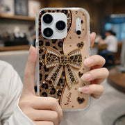 Stay Fabulous Leopard Print With Diamond Bow And Hearts - Personalized Clear Phone Case - DTG124_PHC