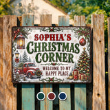 Christmas Corner Welcome To My Happy Place Red Truck Tree - Personalized Metal Sign - FAM1065_MSIGN