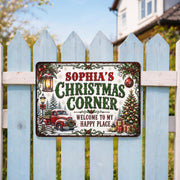 Christmas Corner Welcome To My Happy Place Red Truck Tree - Personalized Metal Sign - FAM1065_MSIGN