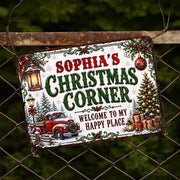 Christmas Corner Welcome To My Happy Place Red Truck Tree - Personalized Metal Sign - FAM1065_MSIGN