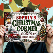 Christmas Corner Welcome To My Happy Place Red Truck Tree - Personalized Metal Sign - FAM1065_MSIGN