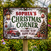 Christmas Corner Welcome To My Happy Place Red Truck Tree - Personalized Metal Sign - FAM1065_MSIGN
