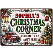 Christmas Corner Welcome To My Happy Place Red Truck Tree - Personalized Metal Sign - FAM1065_MSIGN