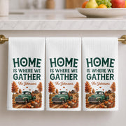 Home Is Where We Gather Vintage Truck And Autumn Pumpkins - Personalized Kitchen Towel - FAM1108_TOWL