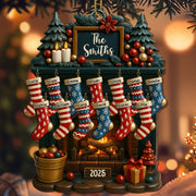 Holiday Gatherings Customized Family Name Wood Ornament - Personalized Custom Wood Ornament, Custom Shaped - FAM465_WDO