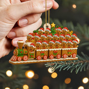 Christmas Express With Cheerful Gingerbread Passengers - Personalized Custom Wood Ornament, Custom Shaped - FAM490_WDO