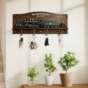 The Family Station With Vintage Steam Train And Locomotive - Personalized Key Holder - FAM806_KHO