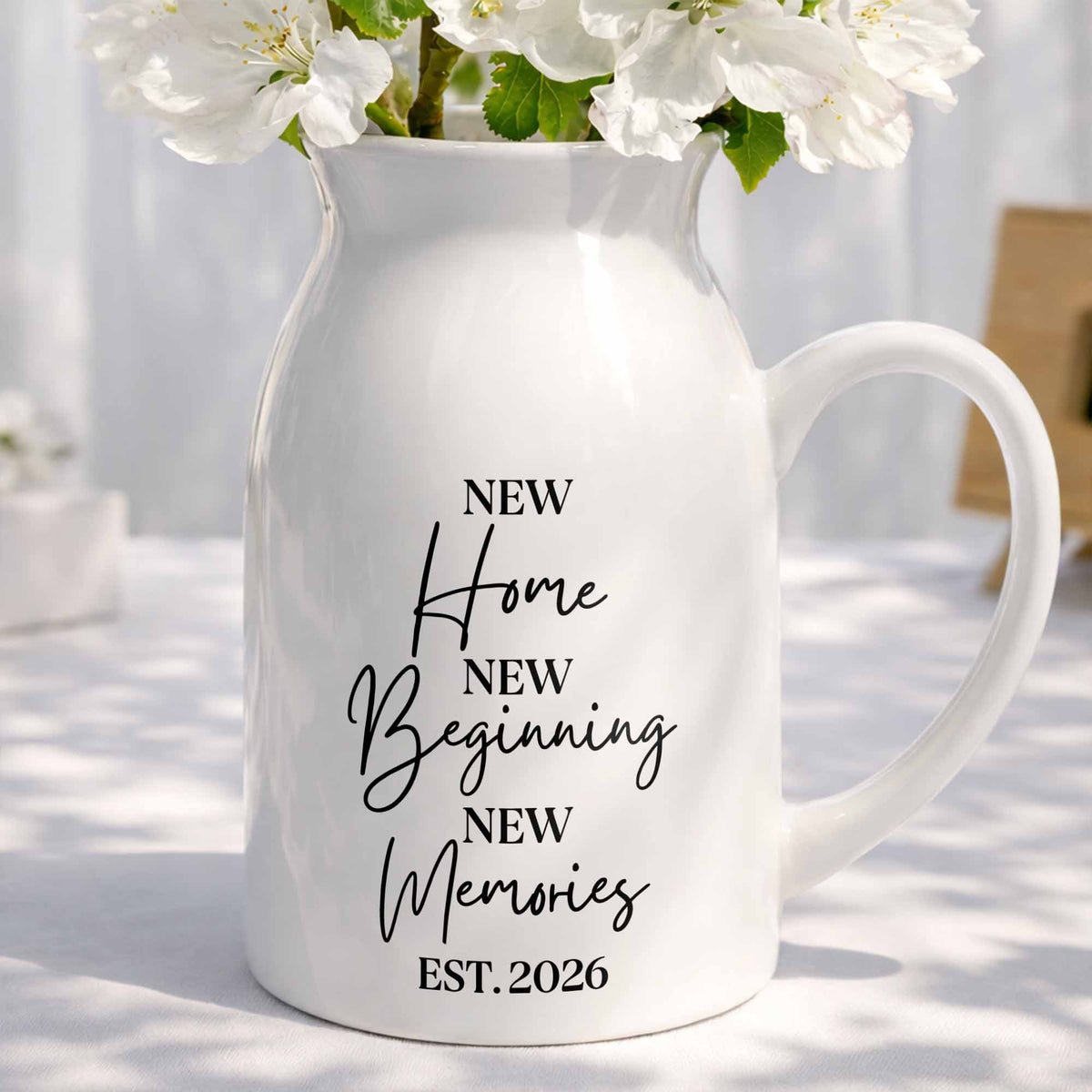 New Home New Beginning New Memories Est. Custom Ceramic Flower Vase - Personalized Ceramic Flower Vase - FAM881_CEV