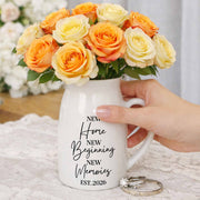 New Home New Beginning New Memories Est. Custom Ceramic Flower Vase - Personalized Ceramic Flower Vase - FAM881_CEV