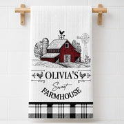 Sweet Farmhouse Custom Name Barn And Rooster Design - Personalized Kitchen Towel - FARM082_TOWL