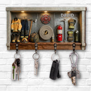 Celebrate Your Personal Hero, Firefighter Gear, Badge, and Extinguisher - Personalized Key Holder - FIF049_KHO