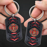 Fire Rescue Courage Honor With Firefighter Badge And Maltese Cross - Personalized Stainless Steel Keychain - FIF057_KCX