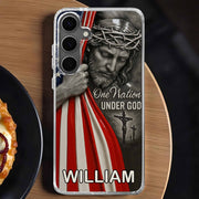 One Nation Under God With Jesus And American Flag - Personalized Clear Phone Case - FTH088_PHC