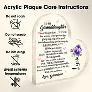 Love And Life Promises To Granddaughter With Butterflies And Flowers - Personalized Heart Shaped Acrylic Plaque - GDT123_HAP