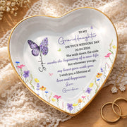 To My Granddaughter On Your Wedding Day Butterfly And Wildflowers Ceramic Dish - Personalized Custom Jewelry Dish, Ceramic Dish, Heart Shape - GDT815_HCRF