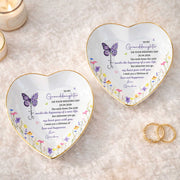 To My Granddaughter On Your Wedding Day Butterfly And Wildflowers Ceramic Dish - Personalized Custom Jewelry Dish, Ceramic Dish, Heart Shape - GDT815_HCRF