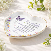 To My Granddaughter On Your Wedding Day Butterfly And Wildflowers Ceramic Dish - Personalized Custom Jewelry Dish, Ceramic Dish, Heart Shape - GDT815_HCRF