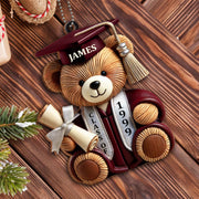 Graduation Cap, Diploma, Teddy Bear - Personalized Custom Wood Ornament, Car Hanging Ornament - GRAD021_WCA