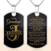 To My Grandson Custom Split Initial Monogram Name - Personalized Custom Dog Tag Necklace - GSN070_DTNECK