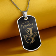 To My Grandson Custom Split Initial Monogram Name - Personalized Custom Dog Tag Necklace - GSN070_DTNECK