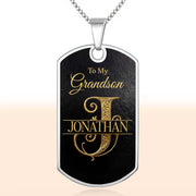 To My Grandson Custom Split Initial Monogram Name - Personalized Custom Dog Tag Necklace - GSN070_DTNECK
