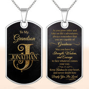 To My Grandson Initial Name Scrollwork Design - Personalized Custom Dog Tag Necklace - GSN091_DTNECK