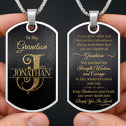 To My Grandson Initial Name Scrollwork Design - Personalized Custom Dog Tag Necklace - GSN091_DTNECK