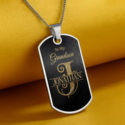 To My Grandson Initial Name Scrollwork Design - Personalized Custom Dog Tag Necklace - GSN091_DTNECK