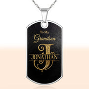 To My Grandson Initial Name Scrollwork Design - Personalized Custom Dog Tag Necklace - GSN091_DTNECK