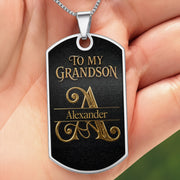 To My Grandson Never Forget How Much I Love You Golden Alphabet Letters - Personalized Custom Dog Tag Necklace - GSN092_DTNECK