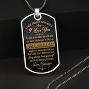 To My Grandson Never Forget How Much I Love You Golden Alphabet Letters - Personalized Custom Dog Tag Necklace - GSN092_DTNECK