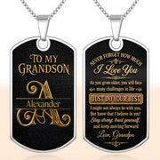 To My Grandson Never Forget How Much I Love You Golden Alphabet Letters - Personalized Custom Dog Tag Necklace - GSN092_DTNECK