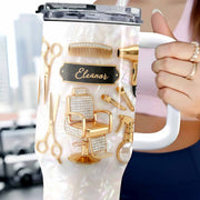A Master Of Style Hairdresser Salon Tools Mother Of Pearl Mosaic - Personalized 40oz Tumbler With Straw - HAIR027_TBS