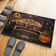 Welcome To Our Salem Sanctuary Black Cat And Pumpkin - Personalized Custom Doormat - HALW110_DRM