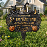 Salem Sanctuary For Wayward Cats Black Cat Pumpkin Witch Hat - Personalized Metal Garden Stake - HALW111_MEGSTA