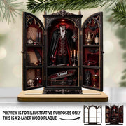 Vampire's Hidden Lair Of The Undead With Gothic Suit And Coffin - Personalized Custom 2-Layer Wood Plaque With Flat Base - HALW113_WPLA