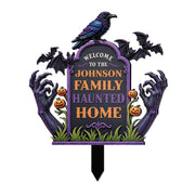 Welcome To Our Family Haunted House Raven Bats Zombie Hands - Personalized Metal Garden Stake - HALW177_MEGSTA