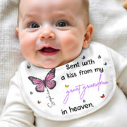 Sent With A Kiss From Great Grandma, Butterflies Design - Personalized Baby Bib - HME227_BBB