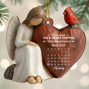 The Moment Your Heart Stopped, Angel Holding Heart - Personalized Custom Wood Ornament, Custom Shaped - HME453_WDO