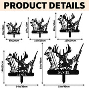 Our Family Name Deer Buck Bow And Rifle Hunting Design - Personalized Metal Garden Stake - HOB384_MEGSTA