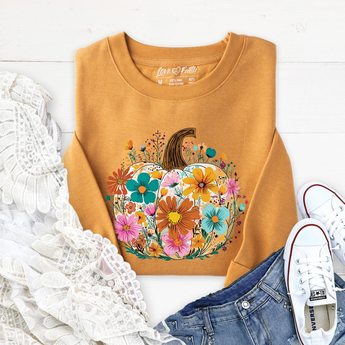 Pumpkin Boho Floral Sweatshirt