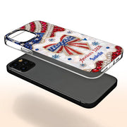 America's 250th Patriotic Rhinestone Bow And USA Flag - Personalized Clear Phone Case - INDE255_PHC