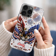 Independence Day Bald Eagle With American Flag And Fireworks - Personalized Clear Phone Case - INDE487_PHC
