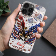 Independence Day Bald Eagle With American Flag And Fireworks - Personalized Clear Phone Case - INDE487_PHC