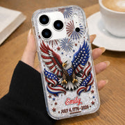 Independence Day Bald Eagle With American Flag And Fireworks - Personalized Clear Phone Case - INDE487_PHC