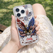 Independence Day Bald Eagle With American Flag And Fireworks - Personalized Clear Phone Case - INDE487_PHC