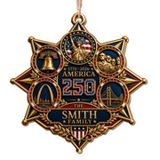 America 250 The Family With Landmarks Statue Of Liberty And Liberty Bell - Personalized Custom Wood Ornament, Custom Shaped - INDE672_WDO